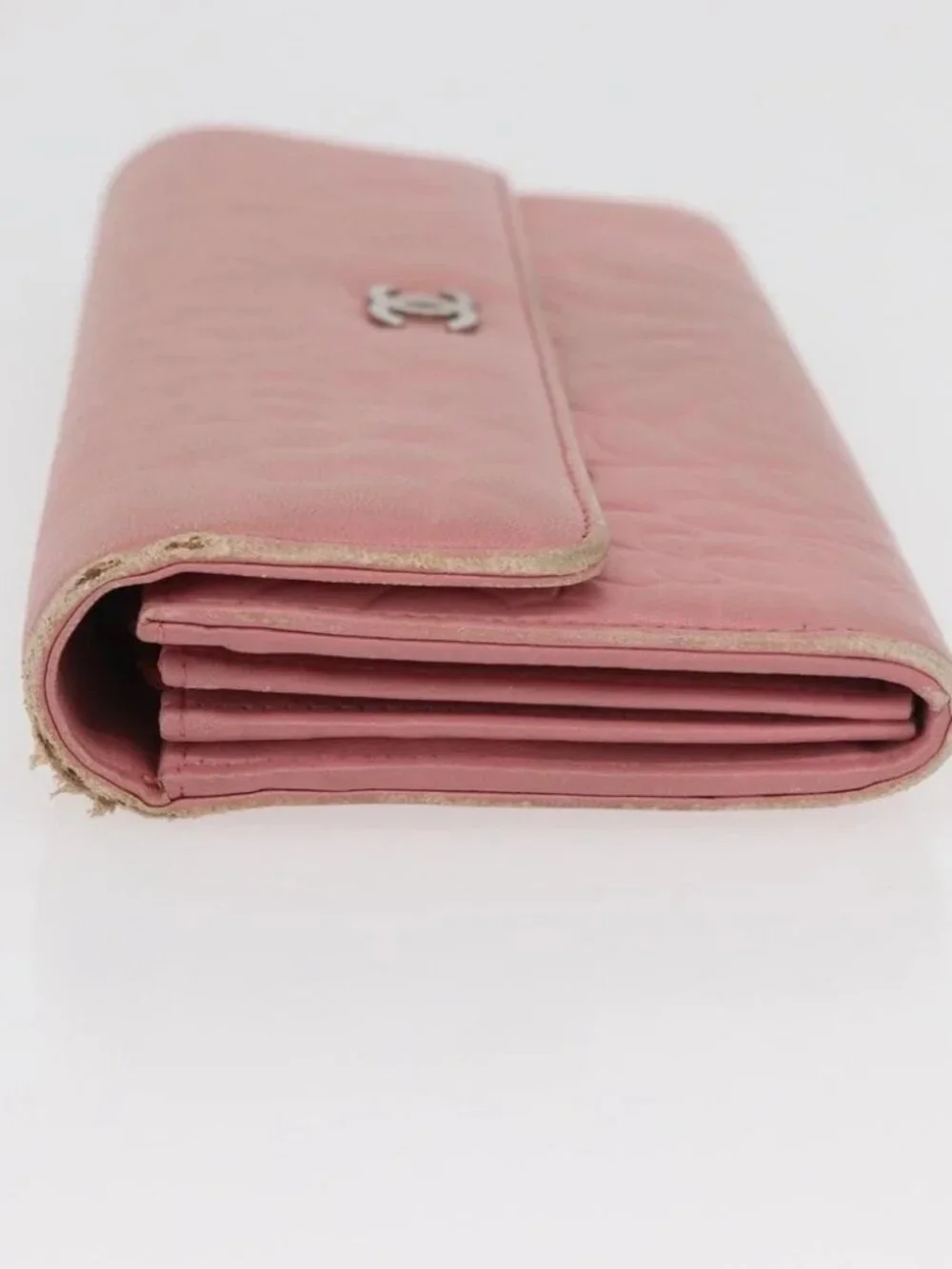 CHANEL Camelia Long Wallet Lamb Skin Pink CC Auth YKZ410